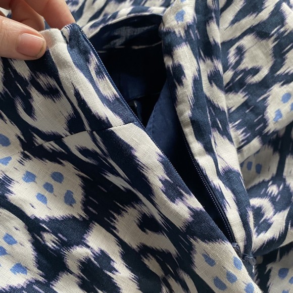 Gap 100% Linen Mini Dress Batik Ikat Blue Fit Flare Sleeveless Womens Size 6 NWT - Picture 8 of 11